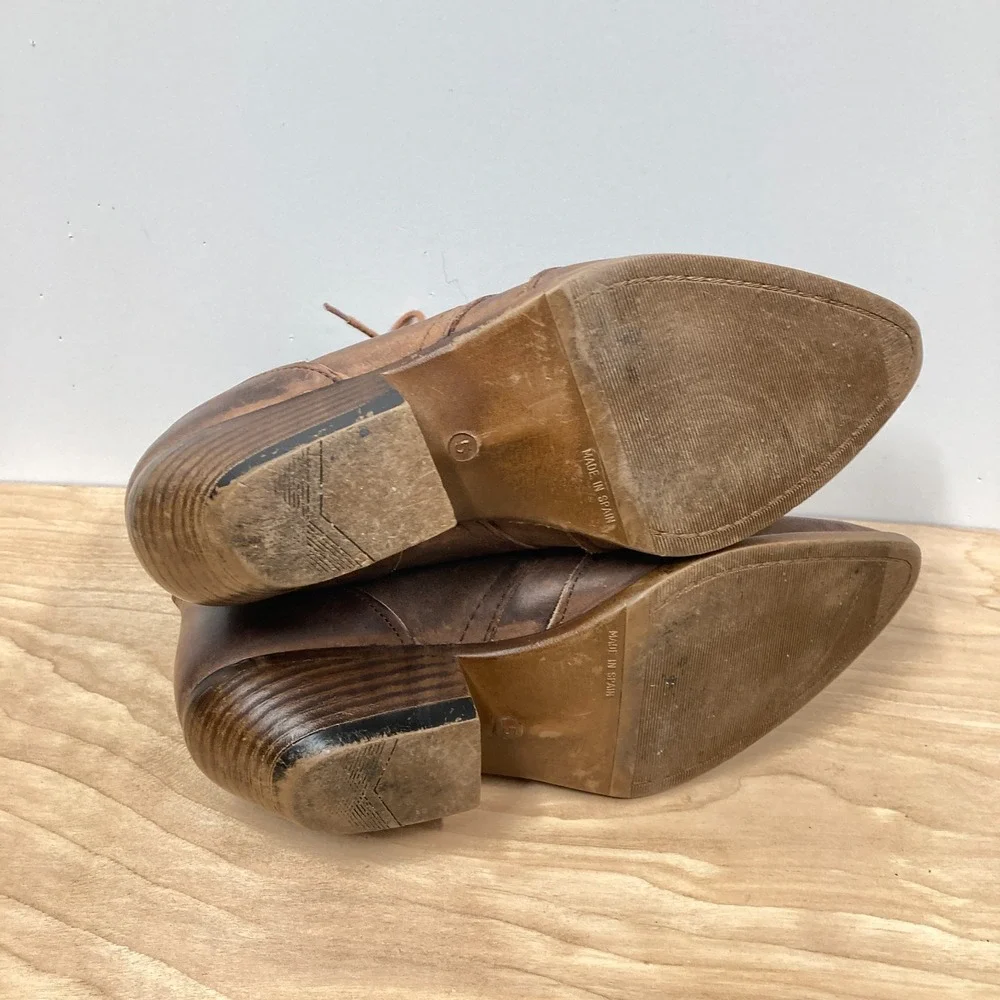 Vtg Spiegel Western Ankle Boots, Size 5, Brown‎ Distressed Leather Scroll Pointy